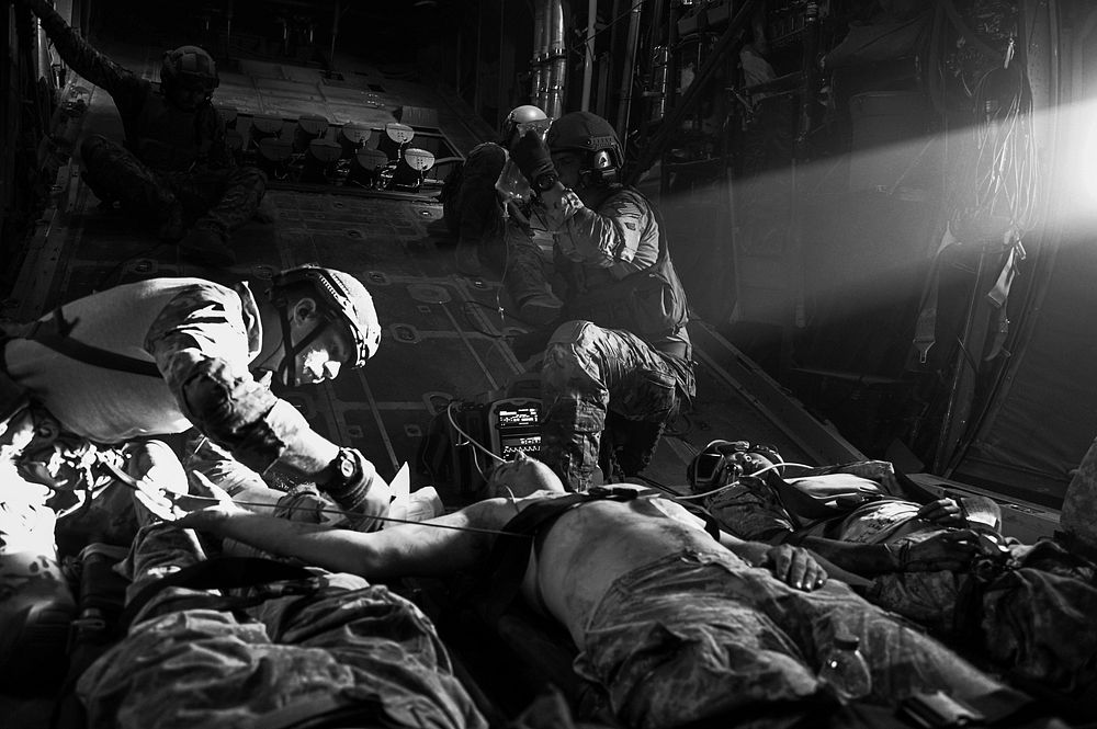 U.S. Airmen assigned to the 82nd Expeditionary Rescue Squadron provide medical care to simulated patients during a combat…