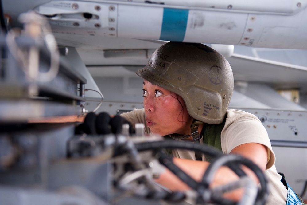 U.S. Air Force Staff Sgt. Leann Quiliza, a weapons loader with the 169th Maintenance Squadron of the South Carolina Air…