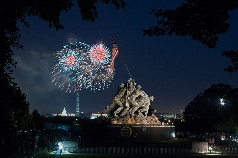 Fireworks are seen from the U.S. Marine Corps Memorial area, in Arlington, VA on Jul. 4, 2013.
