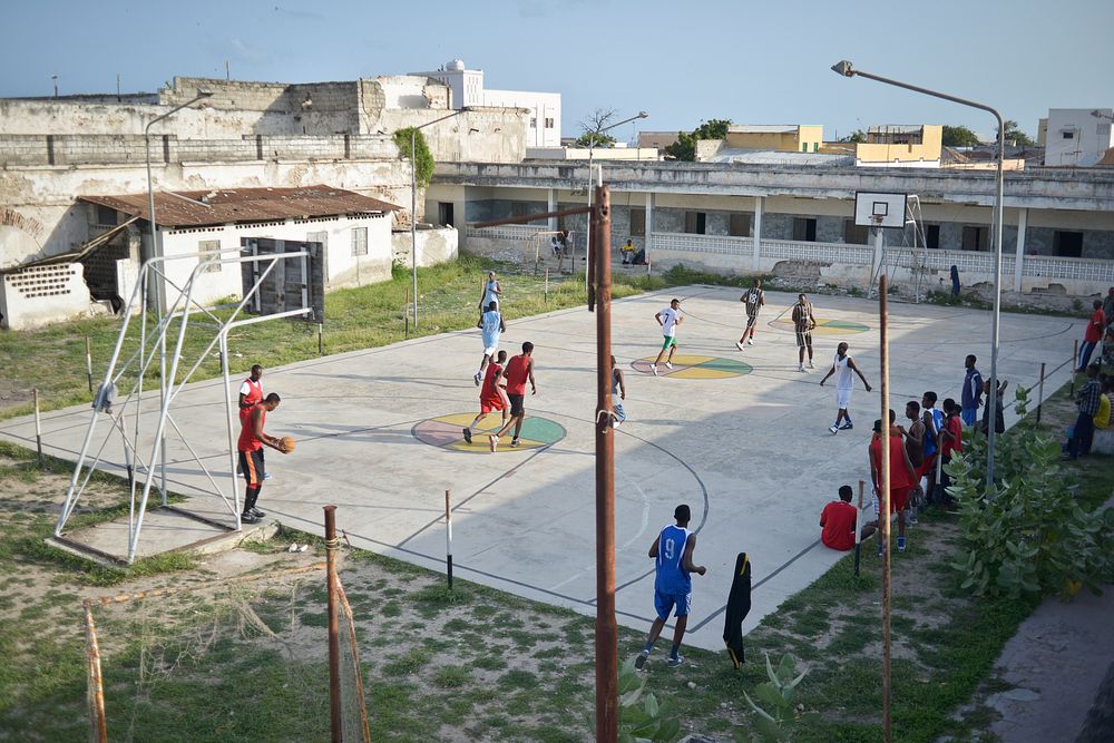 Basketball players in Mogadishu, Somalia, play a game against a neighboring team on June 6. Banned under the extremist…