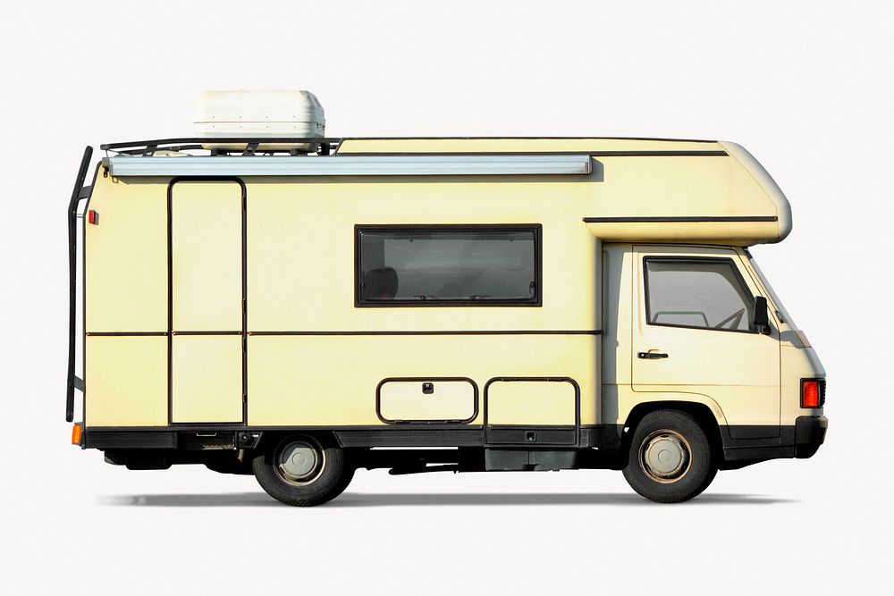 Beige campervan, vehicle isolated image on white background