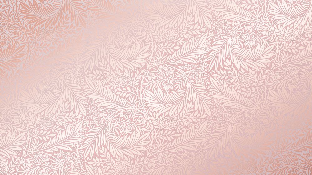 Elegant floral desktop wallpaper, pink gradient vintage background, remix from artwork by William Morris