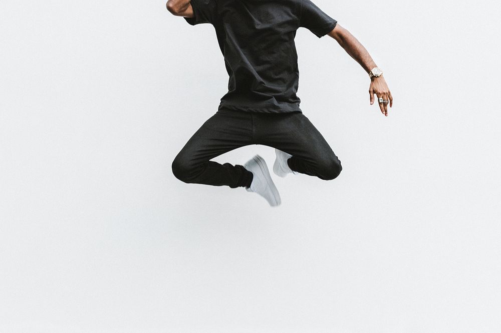 Jumping man wallpaper background, white tone