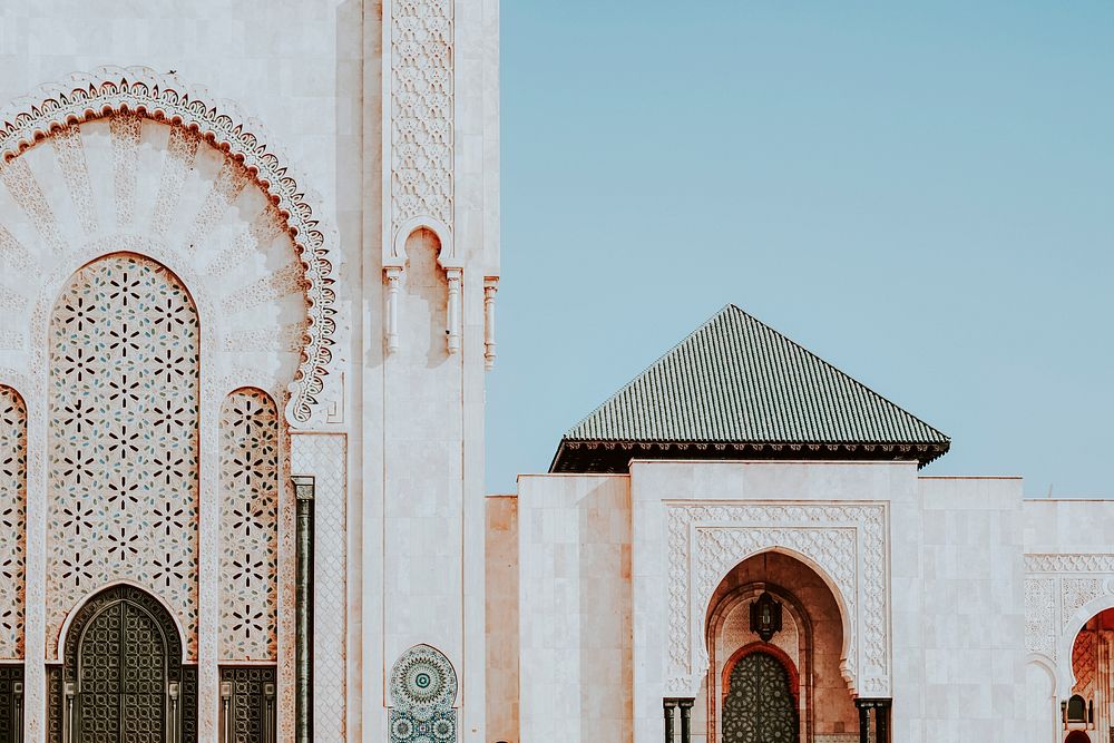 White mosque in Casablanca, Morocco, vivid tone
