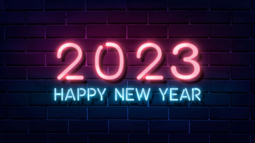 2023 neon desktop wallpaper, high resolution new year background vector