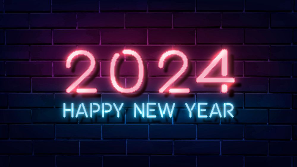 2024 neon HD wallpaper, high resolution new year desktop background vector