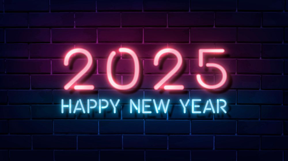 2025 neon desktop wallpaper, high resolution new year background vector