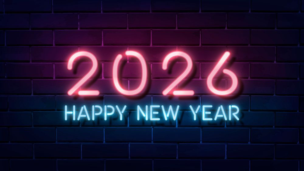 2026 neon desktop wallpaper, high resolution new year background vector