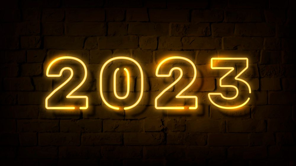 2023 gold neon desktop wallpaper, high resolution HD background vector