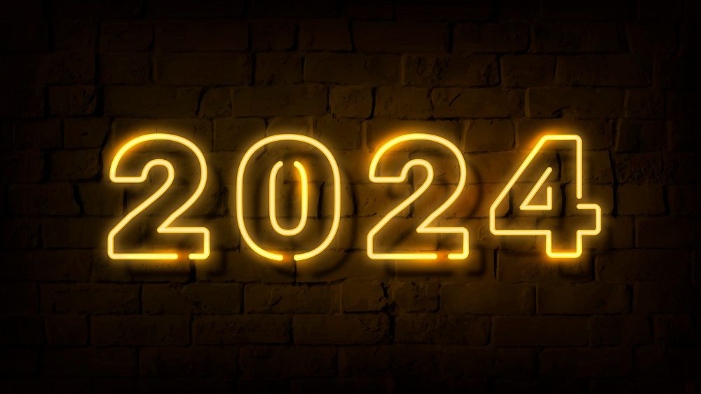 2024 gold neon desktop wallpaper, high resolution HD background vector
