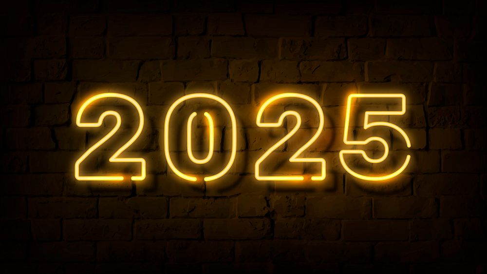 2025 gold neon desktop wallpaper, high resolution HD background vector