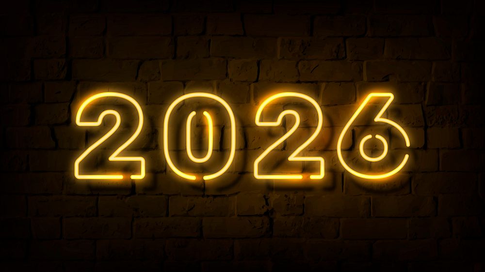 2026 gold neon HD wallpaper, high resolution new year desktop background vector