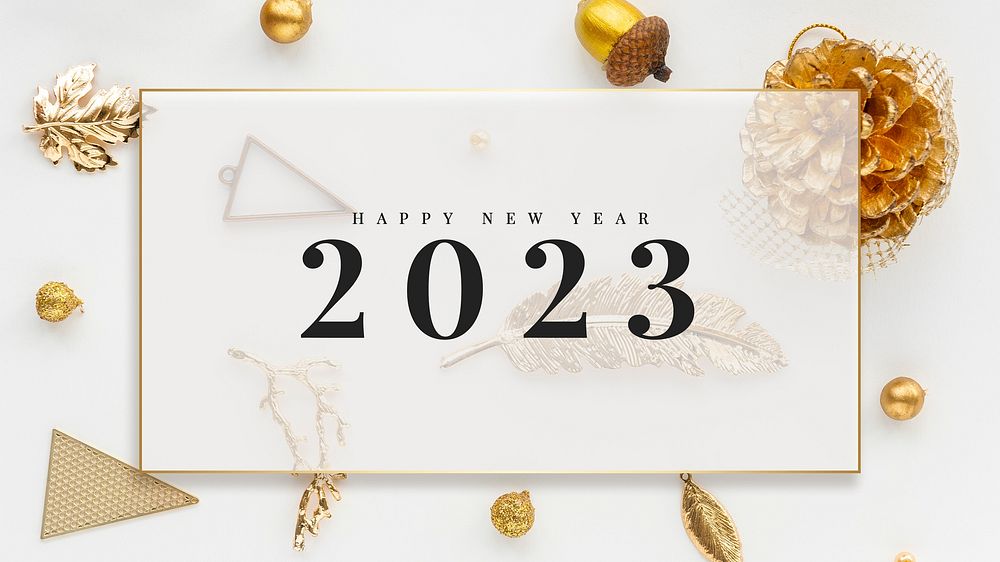 2023 happy new year card gold & white marble design