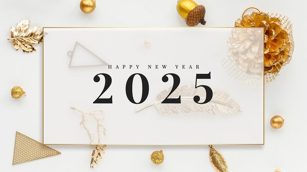 2025 happy new year card gold & white marble design psd