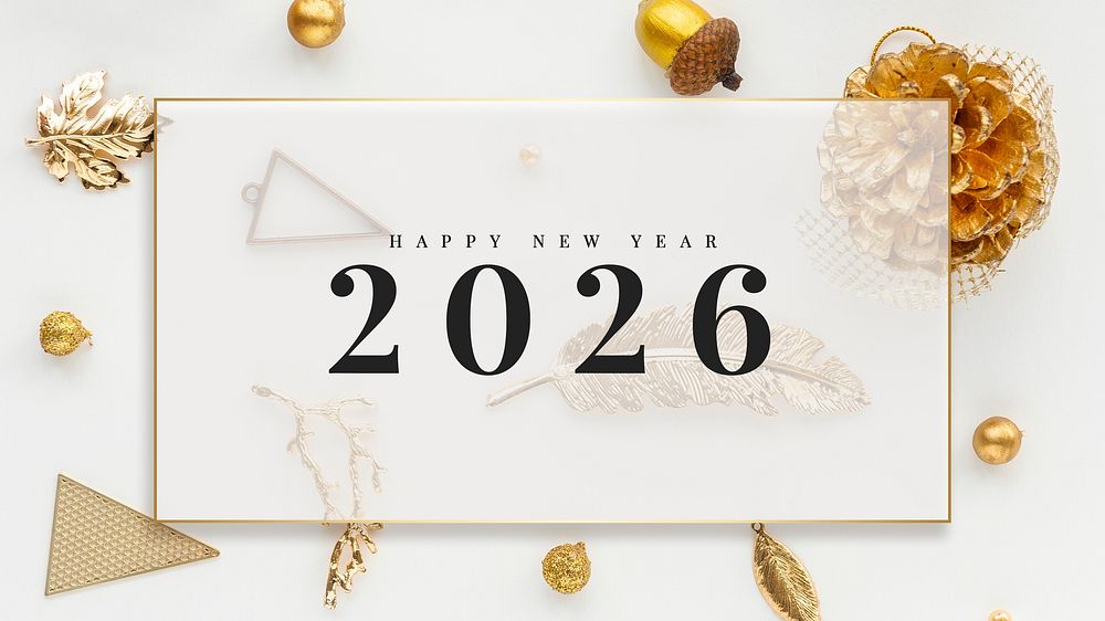 2026 happy new year card gold & white marble design psd