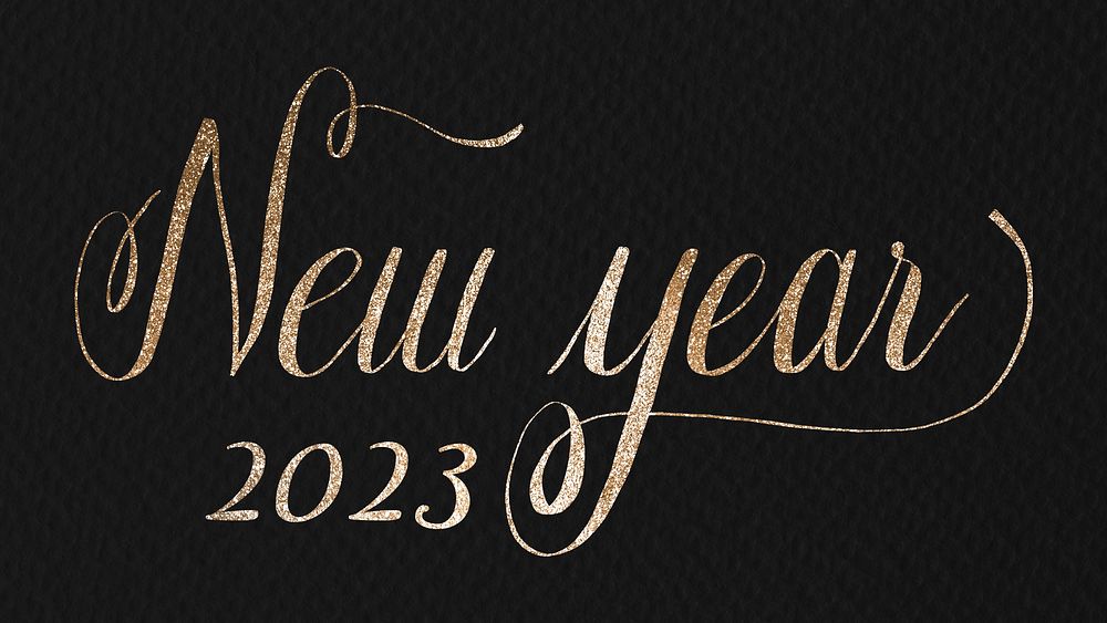 New year 2023 desktop wallpaper, HD gold glitter sequin text background vector