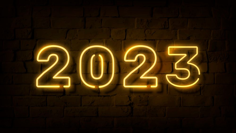 2023 gold neon HD wallpaper, high resolution new year desktop background psd