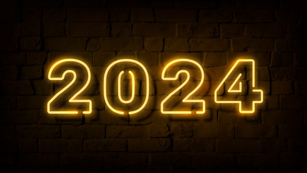 2024 gold neon HD wallpaper, high resolution new year desktop background psd