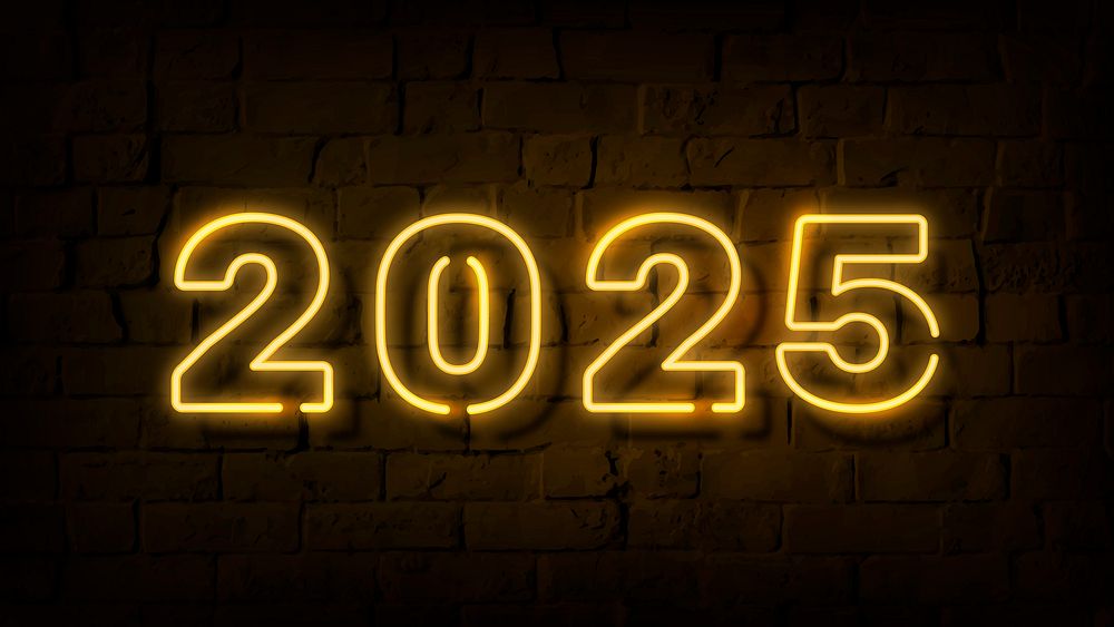 2025 gold neon HD wallpaper, high resolution new year desktop background psd
