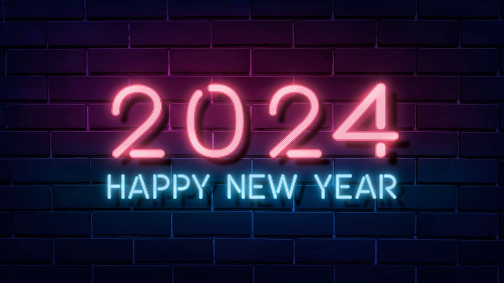 2024 neon HD wallpaper, high resolution new year desktop background psd