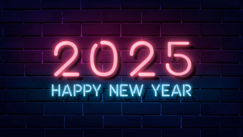2025 neon HD wallpaper, high resolution new year desktop background psd