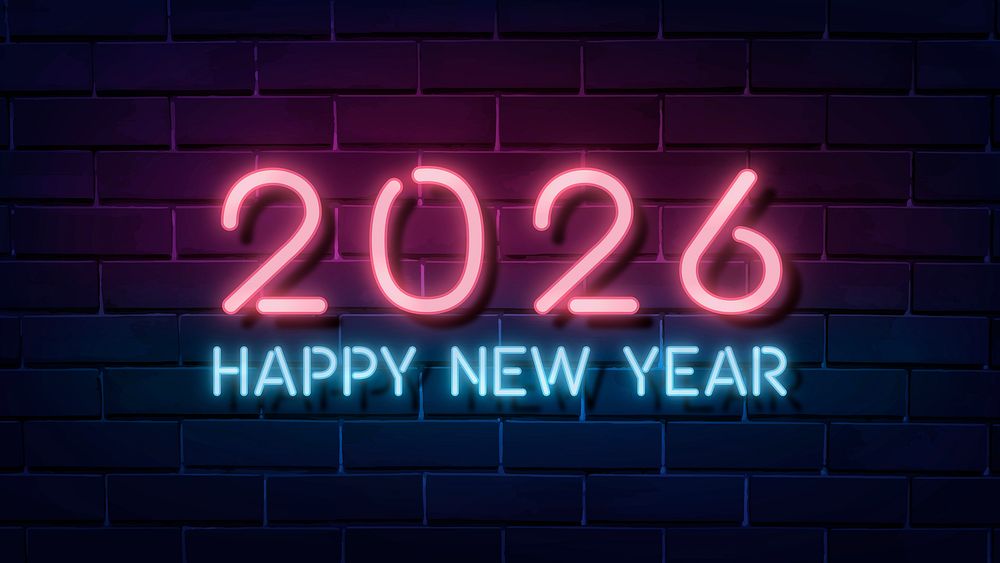 2026 neon HD wallpaper, high resolution new year desktop background psd