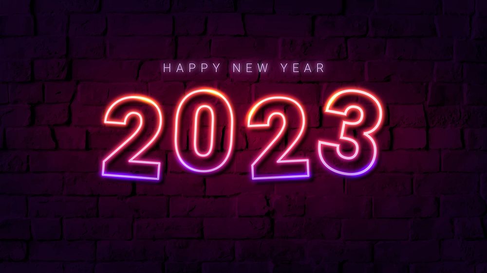 2023 neon desktop wallpaper, high resolution new year HD background vector
