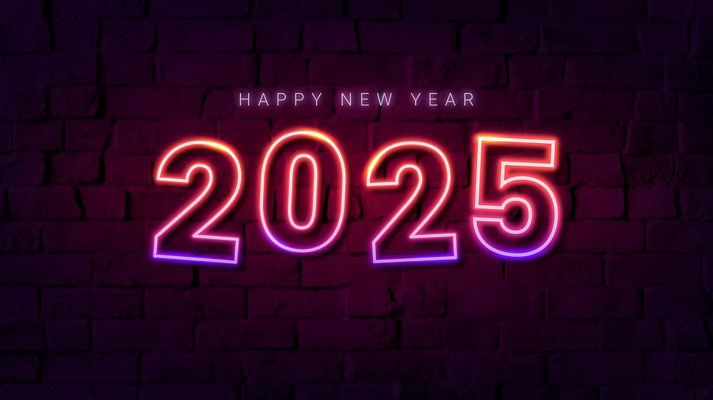 2025 neon HD wallpaper, high resolution new year desktop background vector