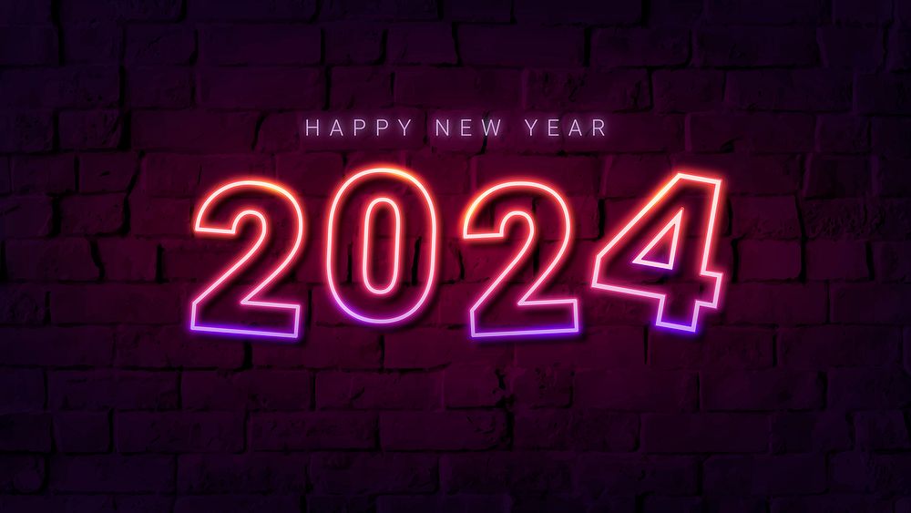 2024 neon HD wallpaper, high resolution new year desktop background psd