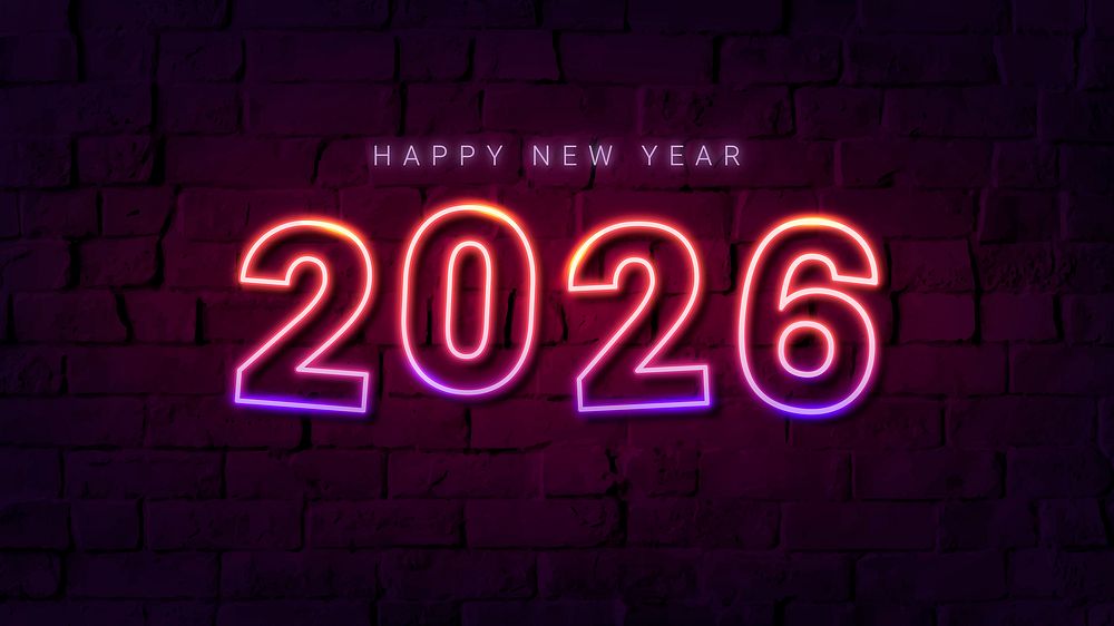 2026 neon desktop wallpaper, high resolution new year HD background vector