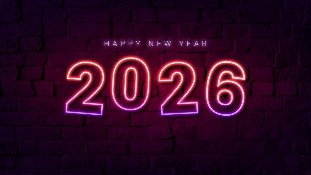 2026 neon desktop wallpaper, high resolution new year HD background psd