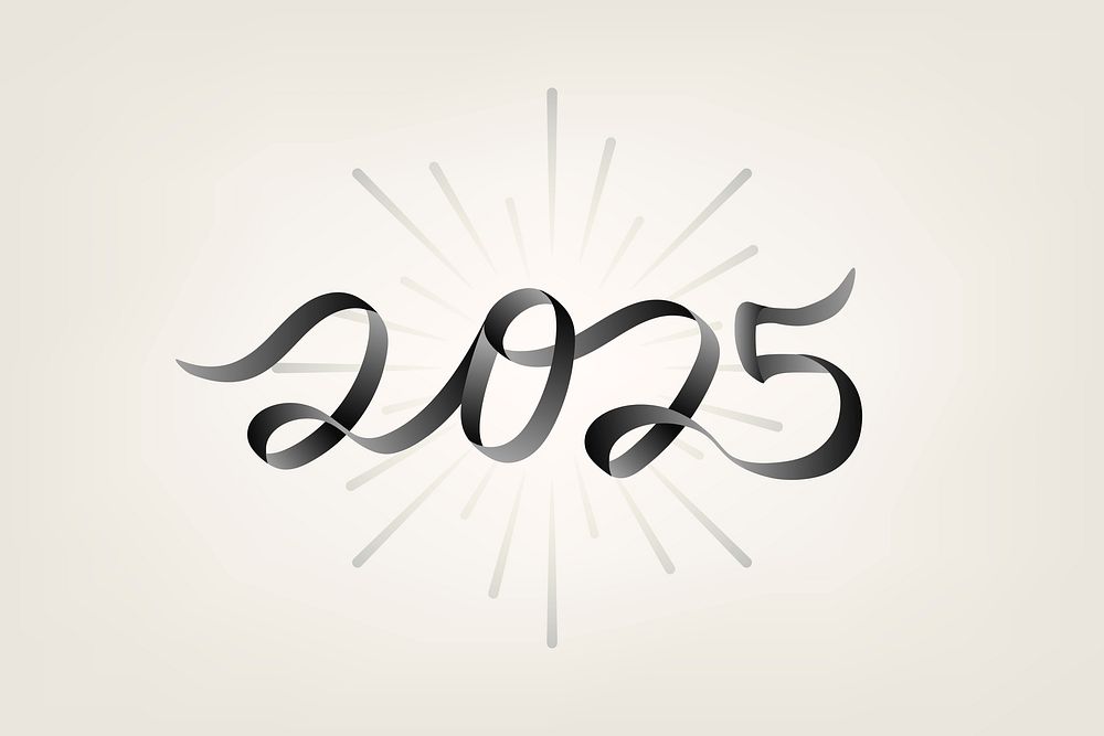 2025 black new year text, aesthetic typography on beige background psd