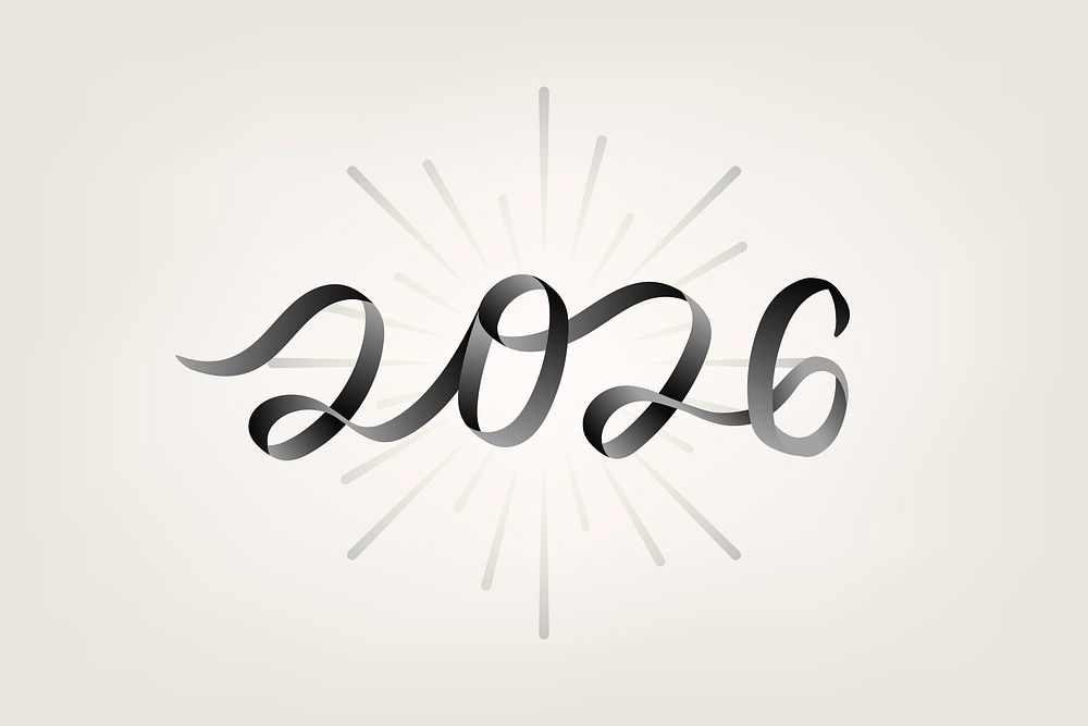 2026 black new year text, ink aesthetic typography on beige background