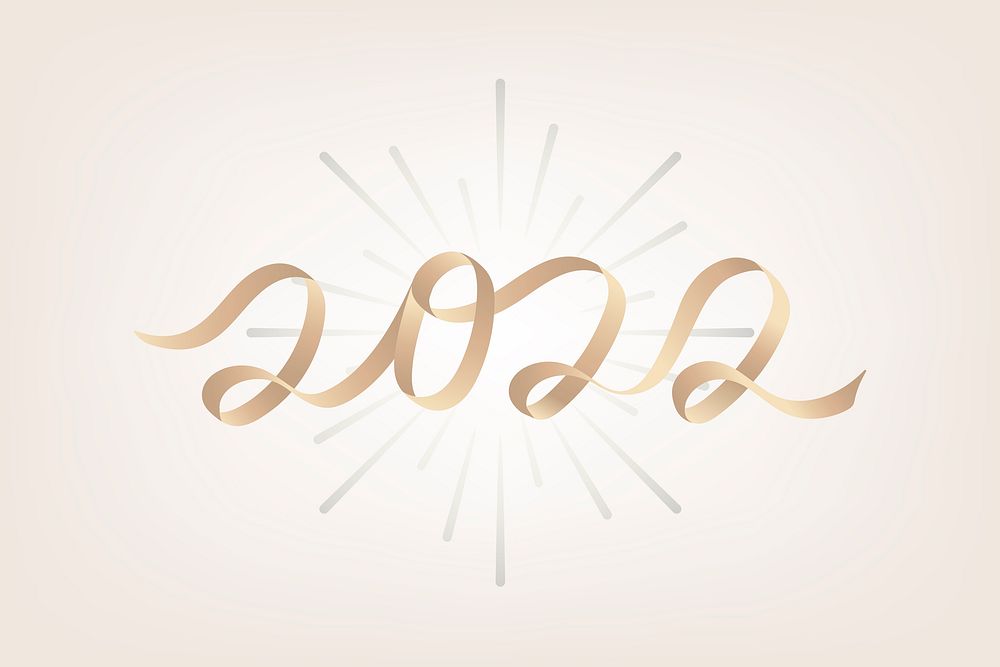 2022 gold new year text, aesthetic typography for new year card and background vector