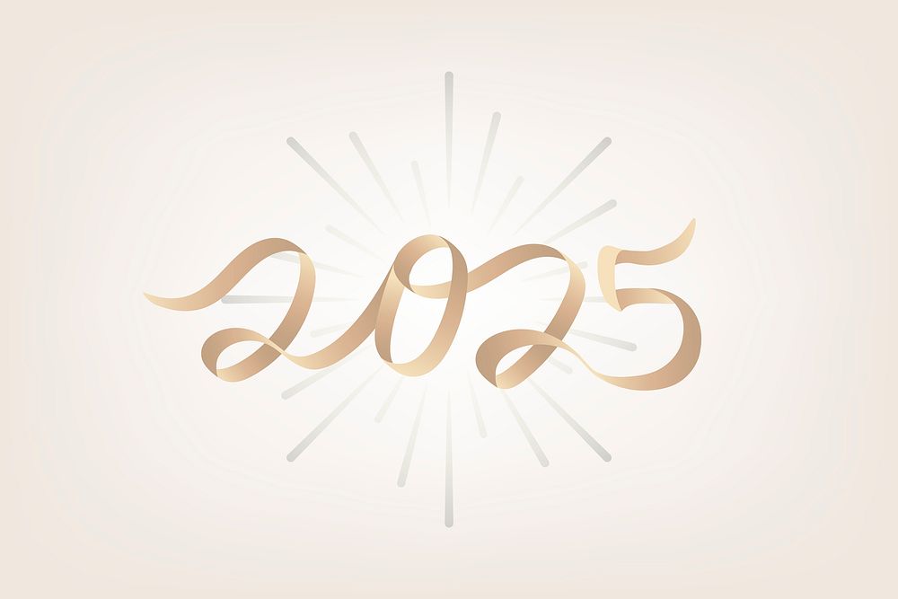 2025 gold new year text, aesthetic typography for new year card and background psd