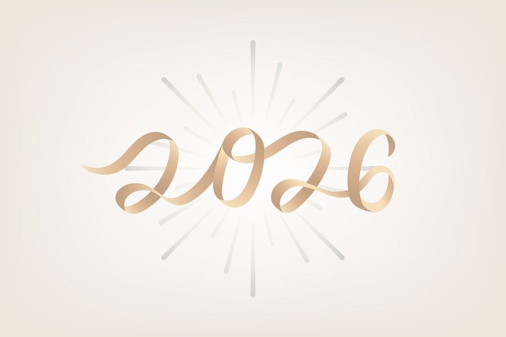 2026 gold new year text, aesthetic typography for new year card and background vector
