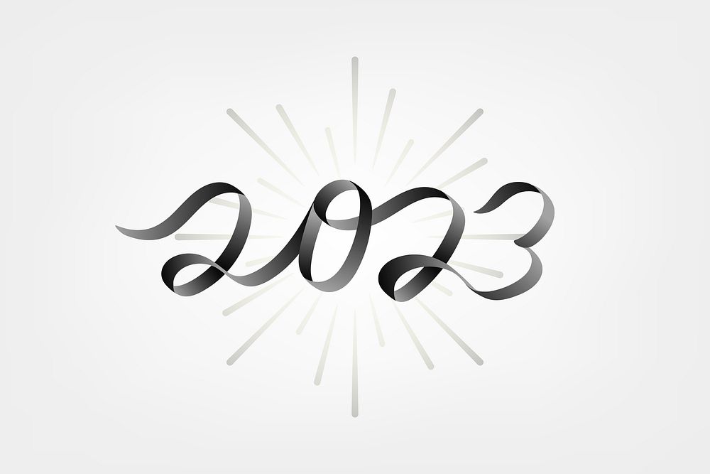 2023 black new year text, ink aesthetic typography for new year card and background psd