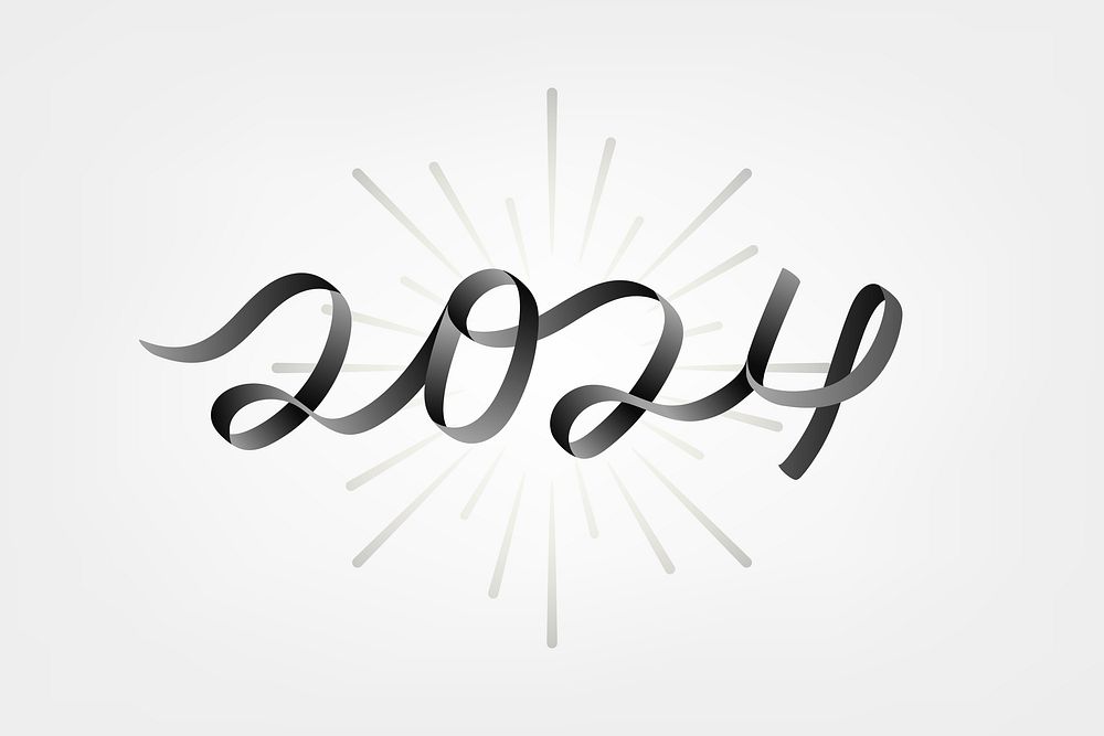 2024 black new year text, ink aesthetic typography for new year card and background vector
