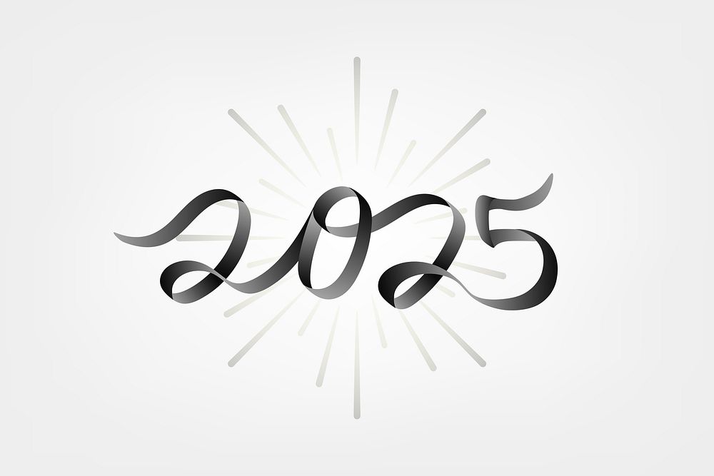 2025 black new year text, ink aesthetic typography for new year card and background psd