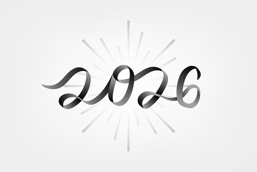 2026 black new year text, ink aesthetic typography for new year card and background vector
