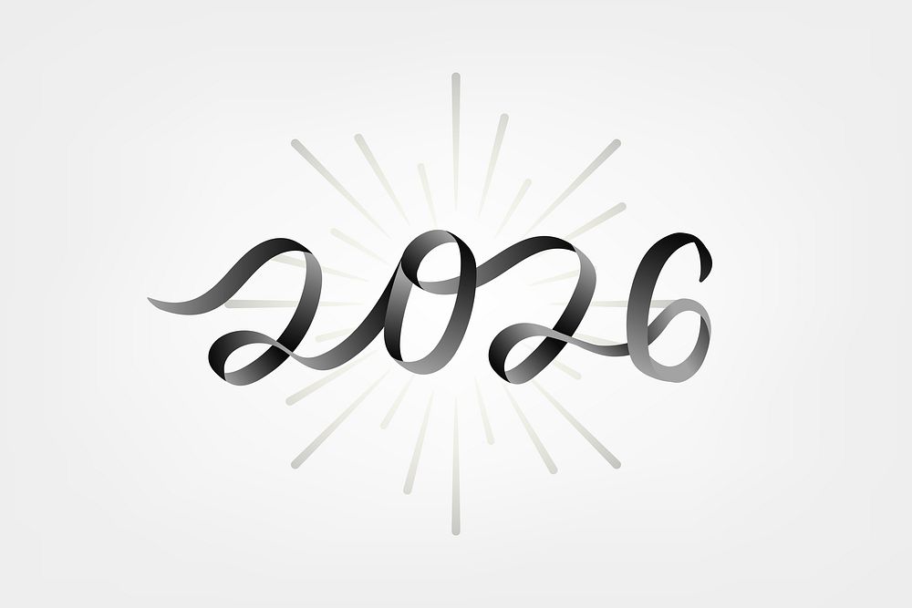 2026 black new year text, ink aesthetic typography for new year card and background psd