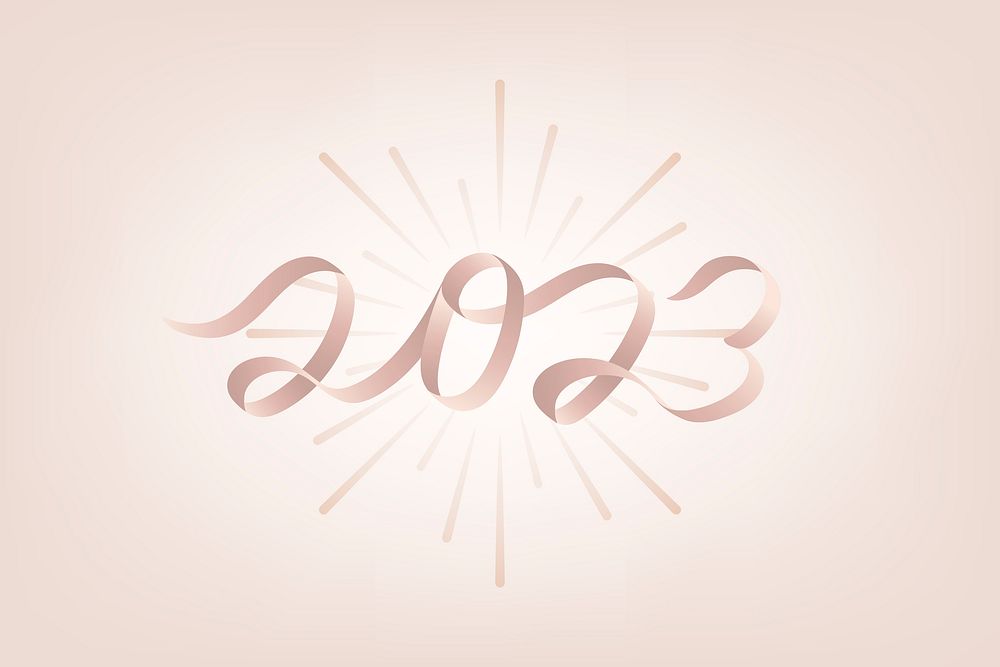 2023 rose gold new year text, aesthetic typography for new year card and background
