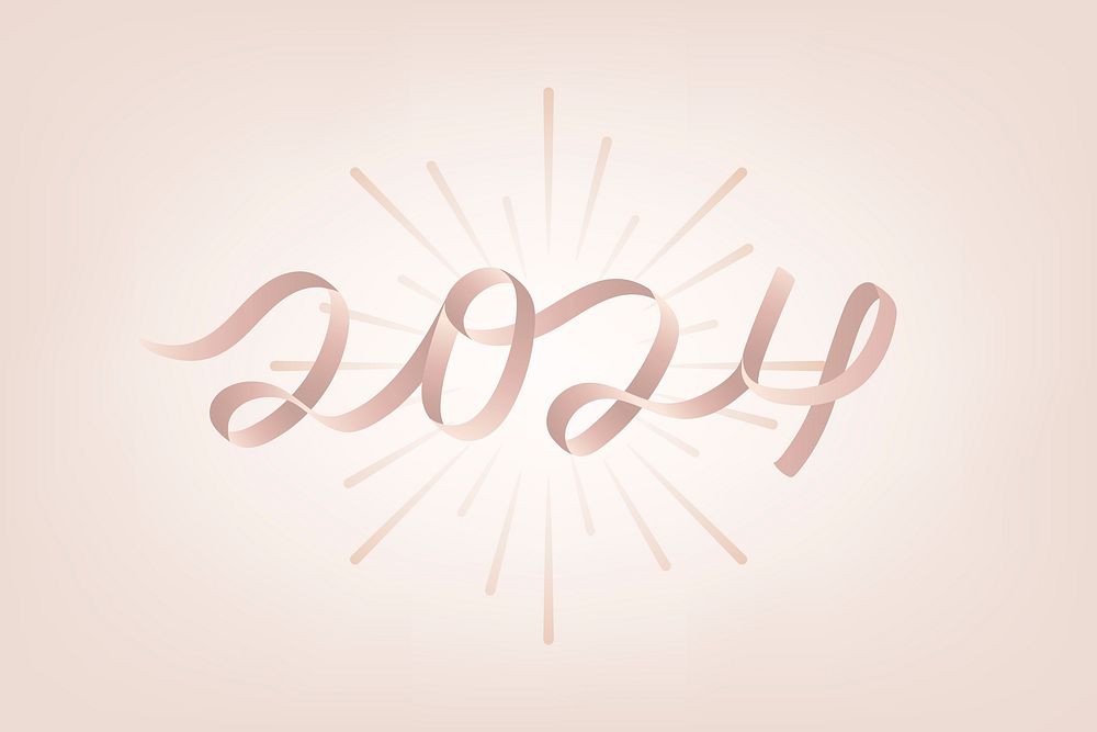 2024 rose gold new year text, aesthetic typography for new year card and background