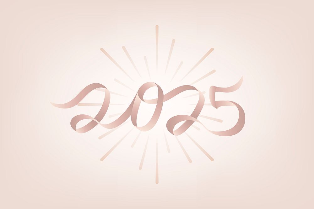 2025 rose gold new year text, aesthetic typography for new year card and background