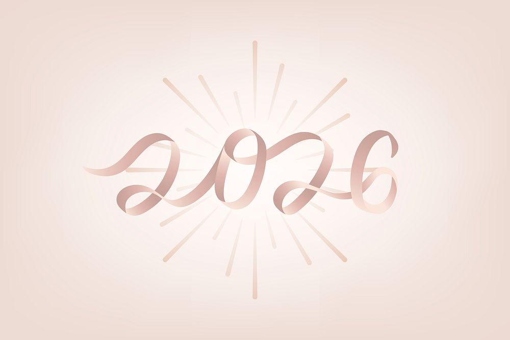 2026 rose gold new year text, aesthetic typography for new year card and background