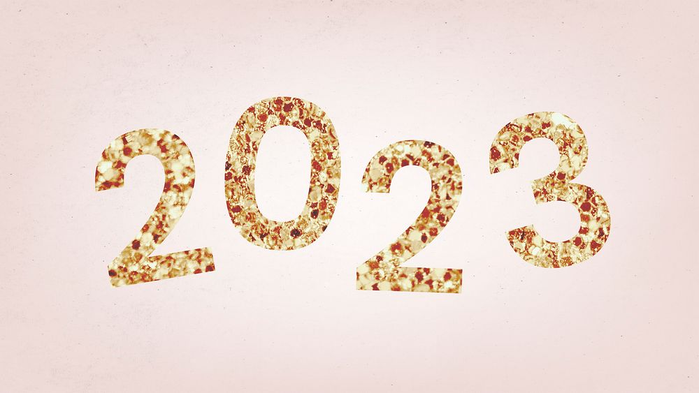 2023 gold glitter desktop wallpaper, high resolution HD sequin new year text desktop background vector