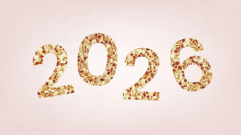 2026 gold glitter desktop wallpaper, high resolution HD sequin new year text desktop background vector