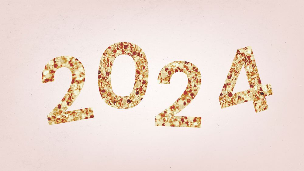 2024 gold glitter desktop wallpaper, high resolution HD sequin new year text desktop background
