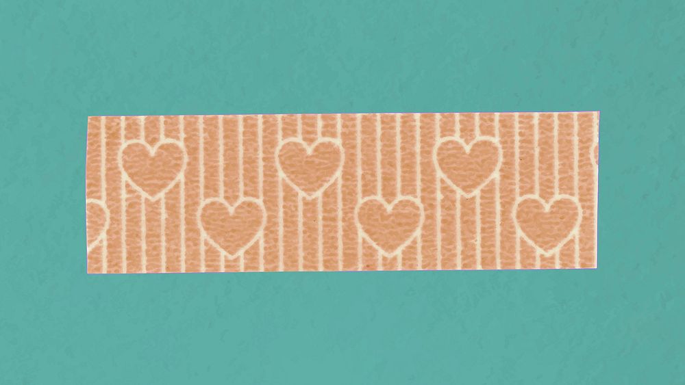 Heart washi tape clipart, orange cute pattern vector