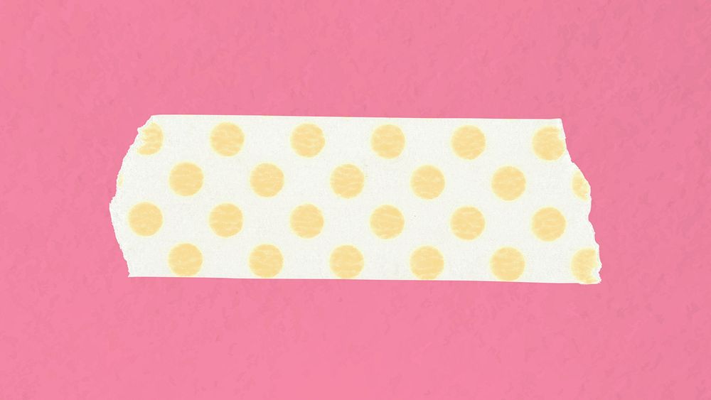 Cute washi tape collage element, yellow polka dot pattern, diary sticker psd